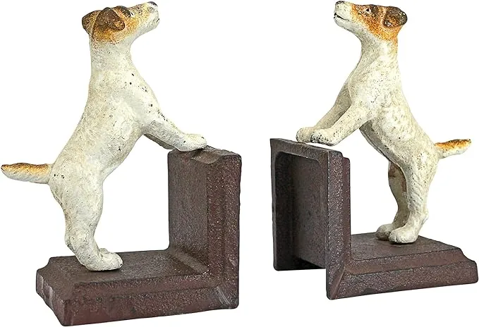 Design Toscano SP2527 Jack Russell Terrier Cast Iron Sculptural Dog Bookend Pair, full color