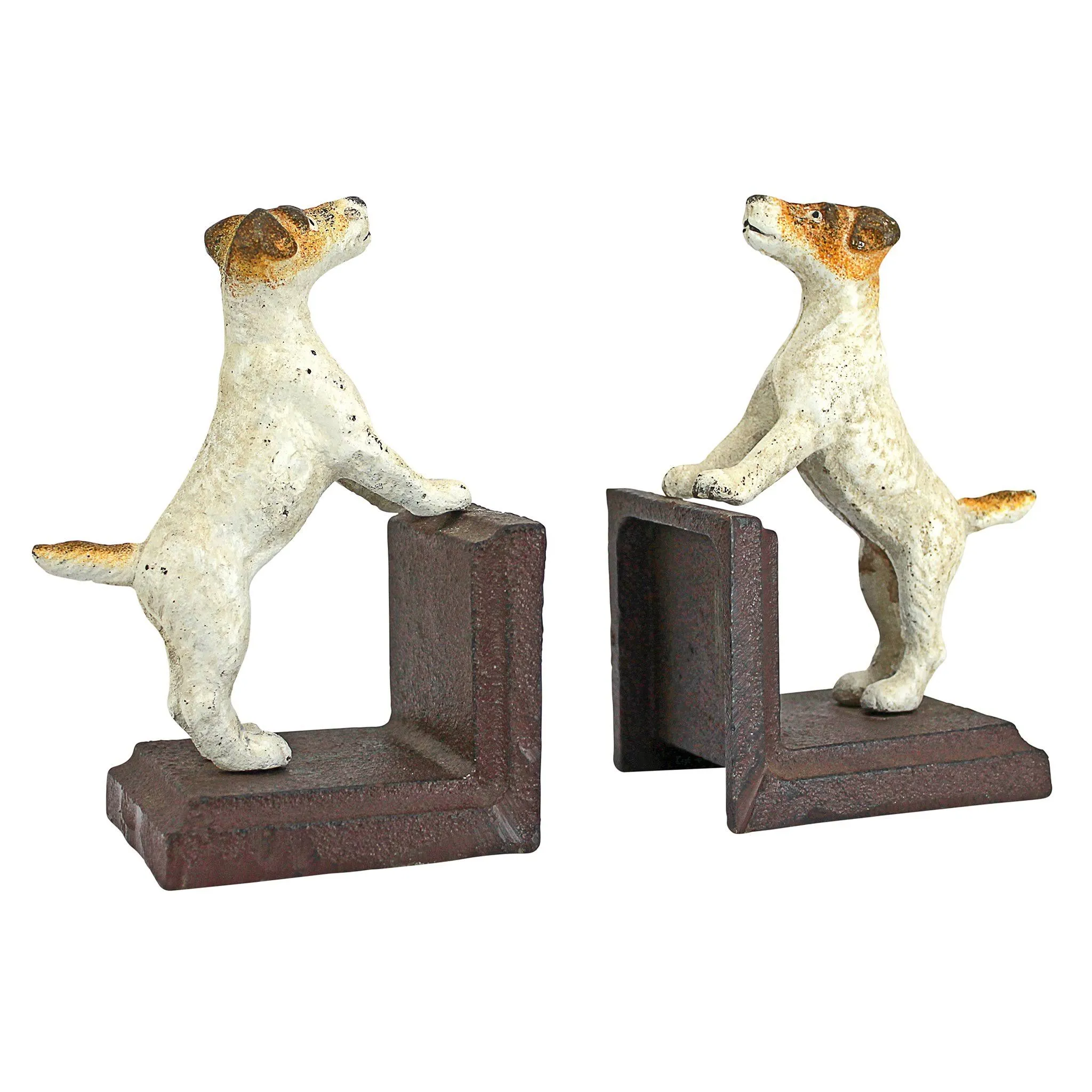 Design Toscano Jack Russell Terrier Dog Cast Iron Sculptural Dog Bookend Pair