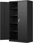 Metal Garage Storage Cabinet - 72" Locking Metal Cabinet with 2 Doors and Adjustable Shelves & Locking Doors for Tool Storage - Black