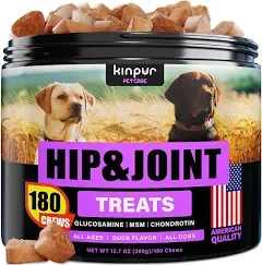 Hemp Joint Supplement for Dogs - Dog Joint Supplement with Glucosamine, Chondroitin, MSM - Supports Hip and Joint Heath, Better Mobility, Skin and Coat - for All Breeds and Ages - 180 Dog Chews, Duck