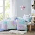 Intelligent Design Cassiopeia - Watercolor Tie Dye Printed Duvet Cover Set with Throw Pillow - Aqua