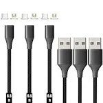 NetDot Gen10 2in1 Nylon Braided Magnetic Charging Cable Fast Charging and Data Transfer for Micro USB and USB C Android Smartphones (6.6ft / 3 Pack, Black)