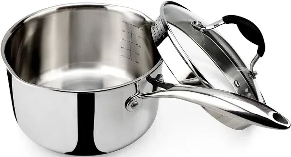 AVACRAFT Tri-Ply Stainless Steel Saucepan with Glass Strainer Lid, Two Side