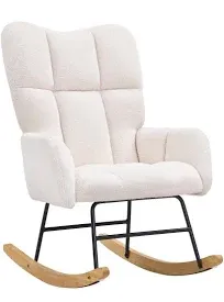 VEVOR Nursery Rocking Chair, Features a Comfortable Soft Seat and Supportive High Backrest, Teddy Fabric, Upholstered Glider for Bedroom, Living Room, Holds up to 250 lbs, in Ivory White