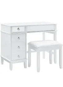 Linon Eva Wood and Mirrored Vanity &amp; Stool Set with Storage in White