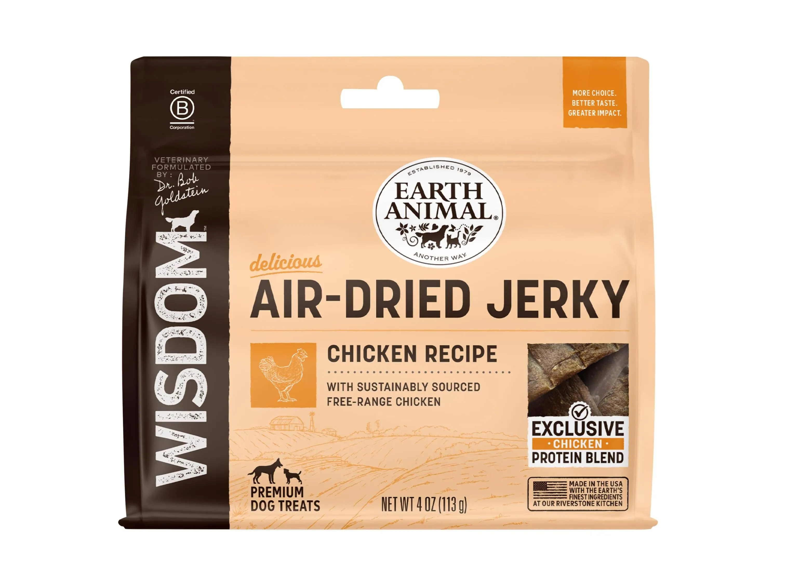 Earth Animal Dog Wisdom Air-Dried Jerky Chicken 4oz.