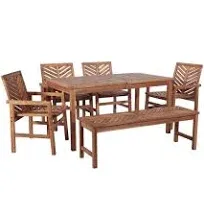 Walker Edison 6-Piece Chevron Outdoor Patio Dining Set - Dark Brown