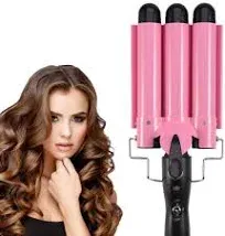 MODVICA 3 Barrel Curling Iron Wand 26mm Hair WaverTemperatu<wbr/>re  Adjustable (Pink)