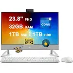 Dell Inspiron 24 5420 All-in-One Desktop 23.8" FHD Touchscreen Intel i7-1355U 32gb 1TB SSD + 1TB HDD White