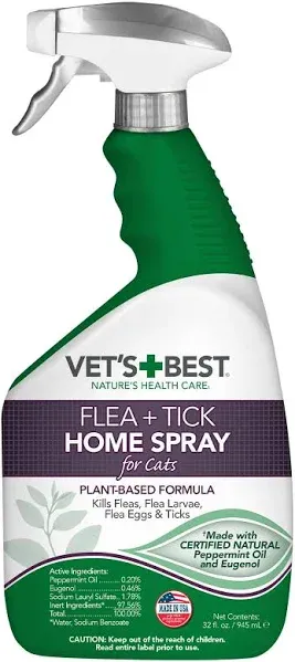 Vet&#039;s Best Flea and Tick Home Spray Flea Treatment for Dogs/Cats 32oz