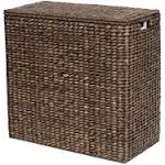 BirdRock Home Oversized Dual Hampers with Lid - Handwoven Natural Seagrass Fiber Compartment Laundry Hamper w/Dual Removable Liners Bag - Split/Two Side Basket for Dirty Laundry, Clothes - Brown Wash