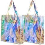 umbresen Clear Tote Bag, 2-Pack Holographic Rainbow Iridescent Handbag for Sports Fan Games, Work, Security Travel, Stadium Venues or Concert