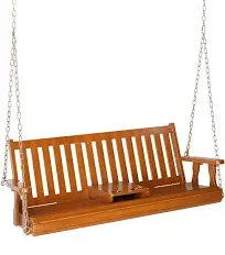  4 Ft Wooden Porch Swing Outdoor Patio Natural Wood Bench Hanging Garden Yard 