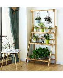 Costway 3 Tier Bamboo Folding Plant Shelf Stand Flower Pot Display Rack