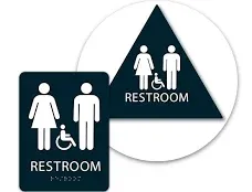 ALPHA DOG ADA SIGNS Bathroom Sign Bundle - Unisex Restroom Sign - Wall & Door Signs - 100% ADA Compliant - Made in the USA - Business Bathroom Signs - All Gender Restroom Signs for Business - Black