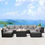 Dineli Patio Furniture Sectional Sofa with Gas Fire Pit Table Outdoor Patio Furniture Sets