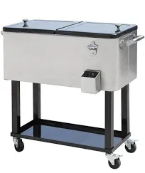 Outsunny 80 QT Rolling Cooling Bins Ice Chest on Wheels Outdoor Stand Up Drink Cooler Cart for Party