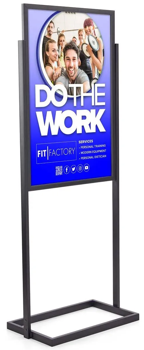 Double-Sided Poster Display Stand for 24 x 36 inch Graphics, Slide-in Design - Black