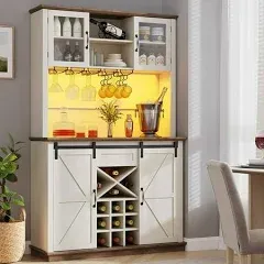 Gracie Oaks Farmhouse Coffee Bar Cabinet With Storage Kitchen Bar Cabinet With Sliding Barn Door