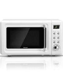 0.7Cu.ft Retro Countertop Microwave Oven 700W LED Display Glass Turntable White