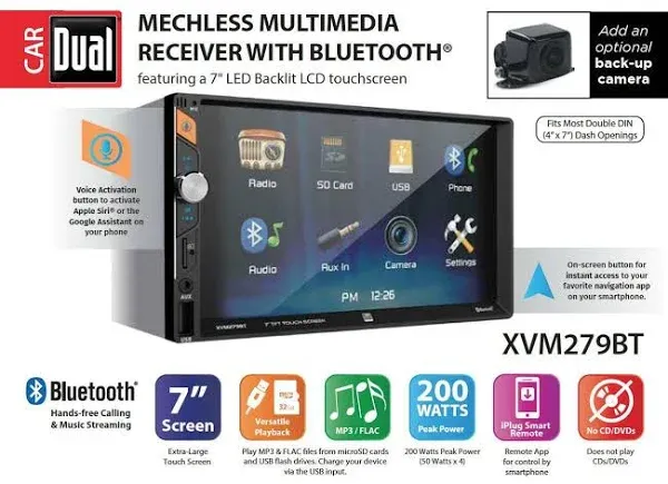 DUAL XVM279BT , 7″ Double Din Touch Screen Media Receiver