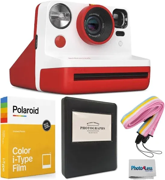 Polaroid Now 2nd Generation I-Type Instant Film Camera (Red), Shoot and Print Bundle with Magnetic/Hanging Photo Frames and Color Instant Film (8 Exposures) (3 Items)