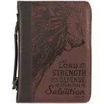 Christian Art Gifts The Lord Is My Strength Brown Faux Leather Classic Bible Cover - Exodus 15:2 Medium