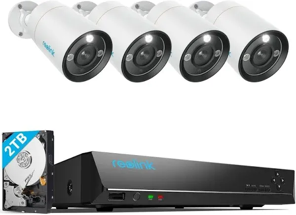 Reolink 12MP Security Camera System, Rlk8-1200b4-a 4pcs H.265 12MP PoE Security Cameras with Person Vehicle Detection and Spotlights,8CH NVR with 2TB