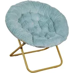 Flash Furniture 38 in. Gwen Oversize Portable Faux Fur Folding Saucer Moon Chair for Dorm & Bedroom Ivory Sherpa & Soft Gold Frame