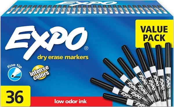 Expo Low Odor Dry Erase Markers, Fine Tip, Black, 12 Count