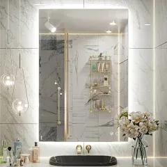 LED Backlit Frameless Lighted Bathroom Wall Mirror Vanity Mirror Dimmable Anti Fog Orren Ellis