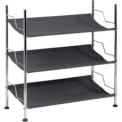 3-Tier Canvas and Steel 9-Pair Shoe Rack, Black/Chrome