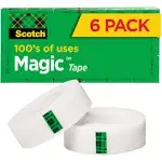 Scotch Magic Tape Invisible 6 Tape Rolls General Purpose Sticky Tape