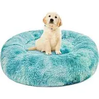 Patas Lague Calming Dog Bed for Small Dogs, Fluffy Soft Cozy Cat Bed, Faux Fur Anti-Anxiety Plush Donut Cuddler, Washable Pet Bed for All Seasons(20IN, Black)