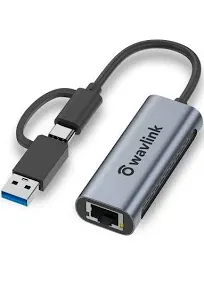 WAVLINK USB to 2.5G Ethernet Adapter 2-in-1 USB C/USB 3.0 Ethernet Adapter