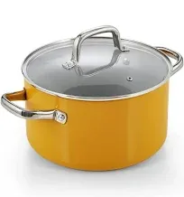 Cook N Home Non Stick Stock Pot with Lid, 6-Quart Hard Anodized Ceramic Nonstick Gumbo Pasta Pot, Induction Cookware Stockpot for Cooking, Canning, Sauce, Ollas para Cocina, Yellow