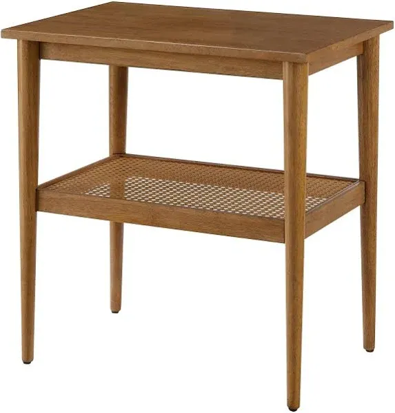 Ball&amp;Cast Wood Side Table Accent End Table with Open Storage Cane Shelf Square