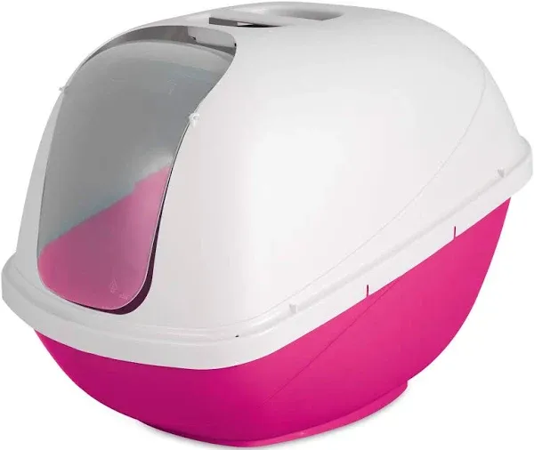 Petmate Basic Hooded Cat Litter Pan, Pearl White/Pink, Jumbo