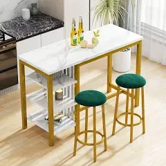 3-Piece Bar Table Set, Faux Marble Pub Table Kitchen Table Set with 3-Tier St...