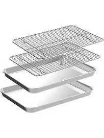 Small Baking Sheet with Rack Set, CEKEE Stainless Steel Small Baking Pan and Grill Rack