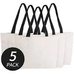 Azuca Reusable Grocery Canvas Bags with Inner Pocket Large Natural - 5 Pack 