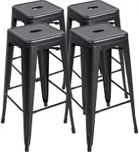 Furmax 30 Inches Gun Metal Bar Stools High Backless Stools Indoor-Outdoor Stackable Stools(Set of 4)