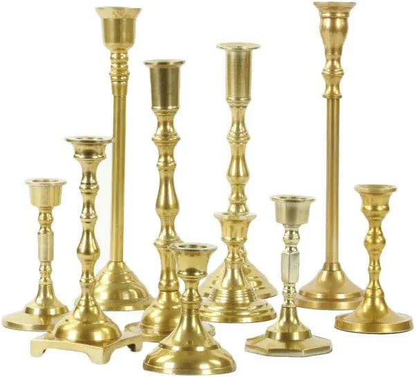 Koyal Wholesale Gold Mixed Taper Candle Holder Set of 10