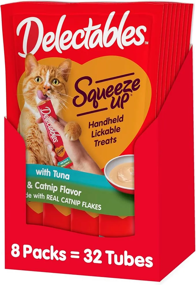 Delectables Squeeze Up Creamy Squeezable Puree, Lickable Wet Cat Treats, Grain Free, No Added Fillers, No By-Products, No Added Preservatives, 0.5