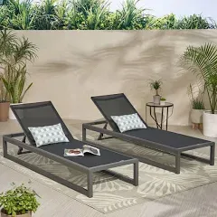 Christopher Knight Home 311948 Eudora Outdoor Chaise Lounge (Set of 2), Black