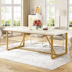 Tribesigns 70.9 Inch Dining Table for 6 to 8, Modern Kitchen Table Dining Room Table, Rectangle White Dinner Table with Gold Meta Base for Kitchen, Living Room