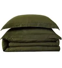 Brooklyn Loom Flax Linen Olive Green King 3-Piece Duvet Set King, 