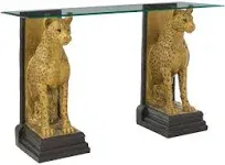 Royal Egyptian Cheetahs Sculptural Glass-Topped Console