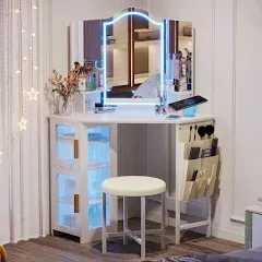 Vanity Set Makeup Desk with LED Lighted and 4 Drawers Dressing Table +LED Table