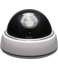 SABRE Fake Dome Security Camera, Flashing Red Light For Nighttime Visibility, Realistic Design Deters Intruders, Battery Operated, No Wiring Required, Fake Dummy Camera, White